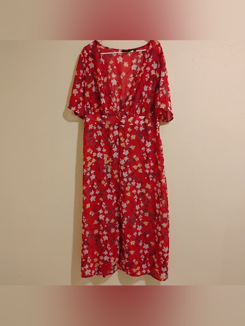 Red Floral Midi Dress